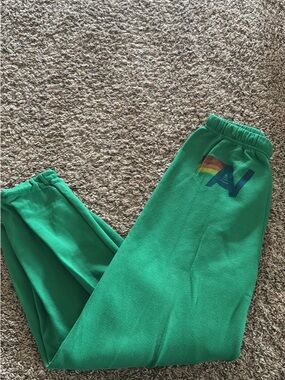 Aviator Nation Green Joggers with Rainbow 'A' Accent